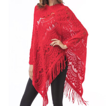 Women's Autumn Crochet Batwing Sweater Poncho with Fringe