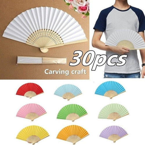 Bamboo & Paper Folding Hand Fan White 21 cm 1