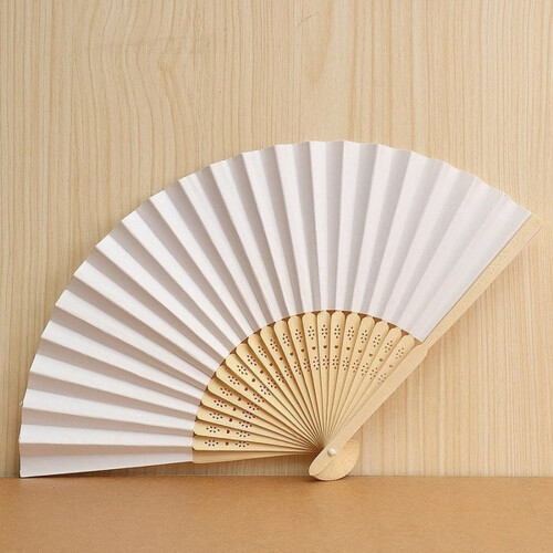Bamboo & Paper Folding Hand Fan White 21 cm 2