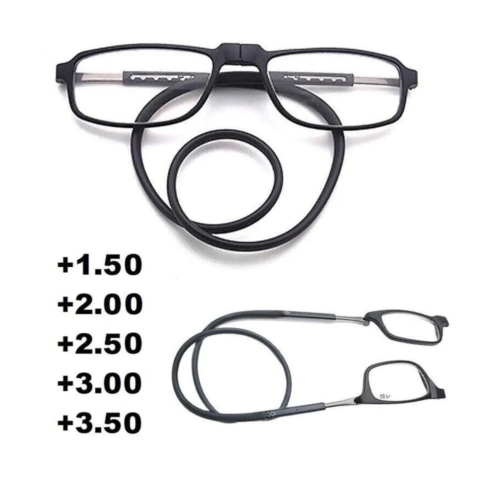 Reading Glasses Magnetic Folding Neck Strap 2.5x Black