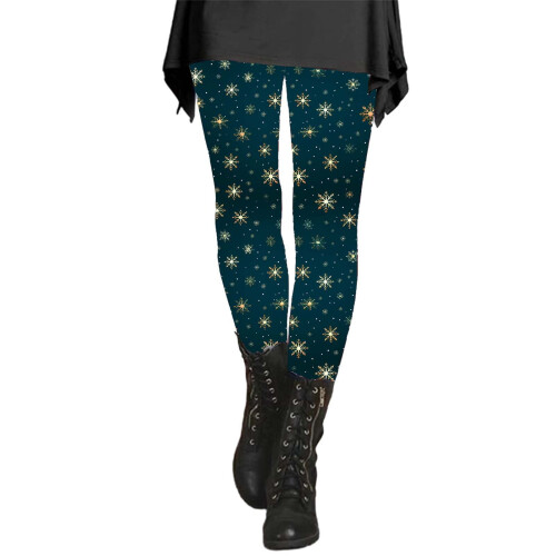 Blå snøfnugg polyester ankelleggings til dame, XL 1