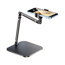 Overhead Shooting Phone Stand with Metal Base, Adjustable Desktop Live Streaming Holder for Video Recording & Vlogging, Compatible with Phones &