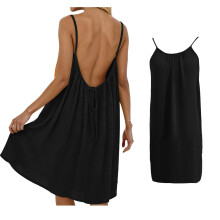 Women's sleeveless open-back black summer dress mid-length