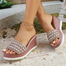 Women's PU Leather Beach Sandals White Platform Slip-On