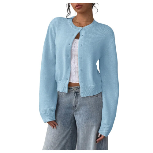 Women's knitted button-down cardigan sweater long sleeve