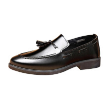 Men's Black Loafers Slip-On Tassel Synthetic Leather 1 Pair