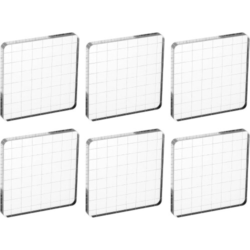 Acrylic Stamp Block 3x3 Inch 6 Pcs with Grid Lines