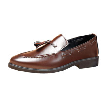 Men's Brown Loafers Slip-On Tassel Shoes Synthetic Leather