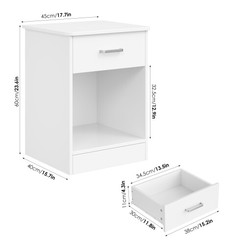 Mesa de cabeceira com gaveta branca de 2 níveis 1
