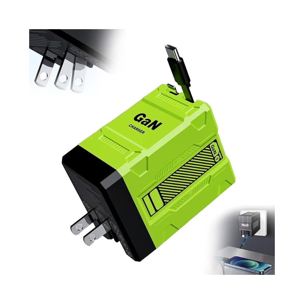 Gan 120W 2-In-1 Fast Charger With Retractable Foldable Plug White 962029159483