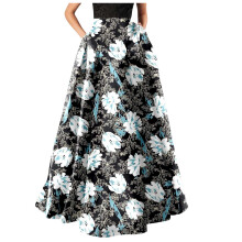 Women's Boho Floral Maxi Skirt High Waist Floor Length with