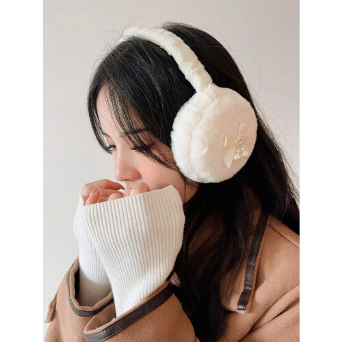Y2K Pink Bow Plush Earmuffs Windproof 1pc