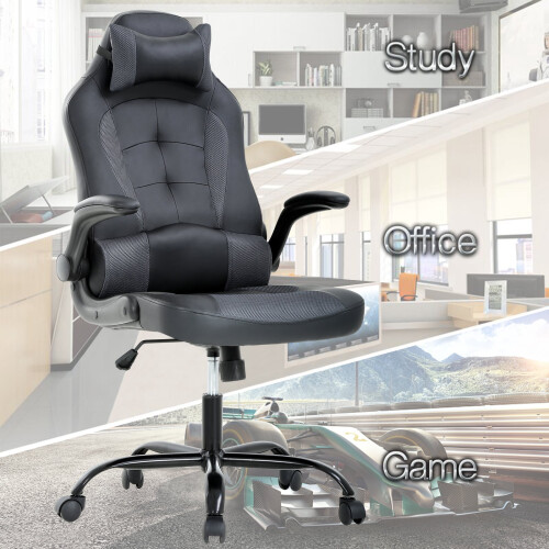 Ergonomic PC Gaming Chair Leather Grey Adjustable Reclining 2
