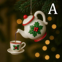 Christmas Pouring Tea Teapot Ornament - Holly Berry Festive Decor & Gift for Tea Enthusiasts