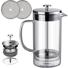 Cafetière à piston de 600 ml, compatible avec l'infusion à froid, double paroi en verre, 2 filtres supplémentaires