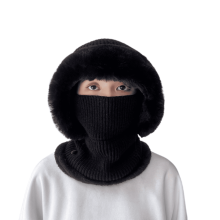 Gorro con capucha y bufanda 3 en 1 para mujer, forrado de felpa, negro, talla única, apto para clima frío.
