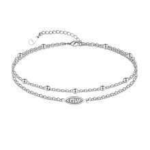 Enkelbandje met Jezus-visje, 925 sterling zilver, 27,5 cm kabelketting, verstelbare boho enkelband met meerdere lagen