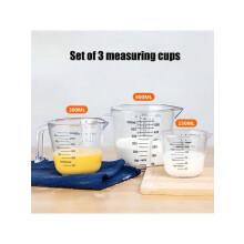 3-Piece Food-Grade Plastic Measuring Cup Set - Clear Ml/Oz Markings for Baking/Cooking (US Kitchens)
