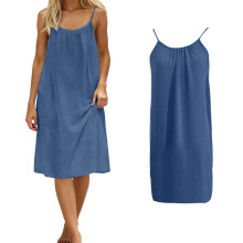 Women's sleeveless backless cami dress blue mid-length