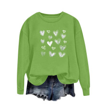 Damen-Sweatshirt mit Herzprint zum Valentinstag, grün, Oversized-Schnitt, lässig, Rundhalsausschnitt, weich, mit Allover-Herzprint, Loungewear &