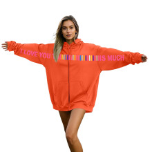 Women's Oversized Valentine's Hoodie Orange Zip-Up 4XL