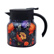 Carafe à thé victorienne à motif floral en acier inoxydable, 800 ml/27 oz, double paroi isolée sous vide, compatible lave-vaisselle (orange)