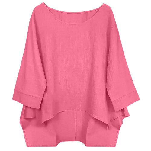 Γυναικεία Μπλούζα από Λινό Oversized Casual με Μανίκια Νυχτερίδας, Χαλαρή Γραμμή με