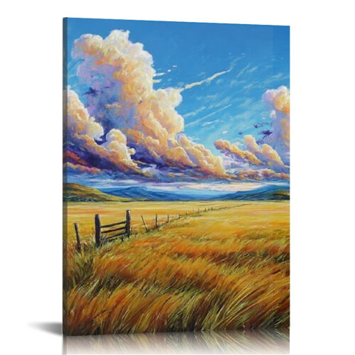 Grass Clouds Landscape Canvas Art 12x16in