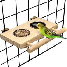 Stainless Steel Bird Feeder Cups with Wooden Perch