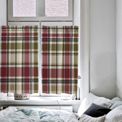 Kitchen Curtains Pink Green Buffalo Plaid 42x54 Inch Light 2