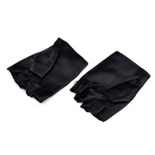 Men Gloves Street Dance Decoration Faux Leather Hollow Mittens Half Fingers Glov