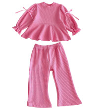 Girls 2 Piece Set Pink Ribbed Cotton Top and Pants Size 7-8