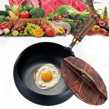 Suntuup Japanese iron pan 24cm flat bottom wok with wooden