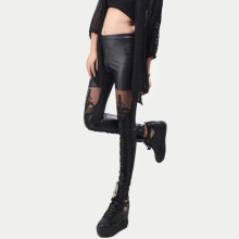 High Waisted Lace Panel Leggings Women Slimming Polyester 1
