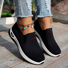 Willtoo Tennis Shoes Womens Women's Slip on Flat Shoes Comfortable Knit Loafers Lightweight Nurse Walking Sneakers Black US-9(EU-42)