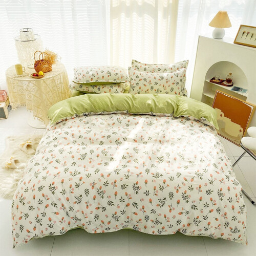 Green Floral Comforter Set Microfiber Queen 4-Pc