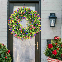 15" Colorful Spring/Summer Wreath – Vibrant Plastic Leaf & Flower Door Hanger for Indoor/Outdoor Decor, Parties & Gifts