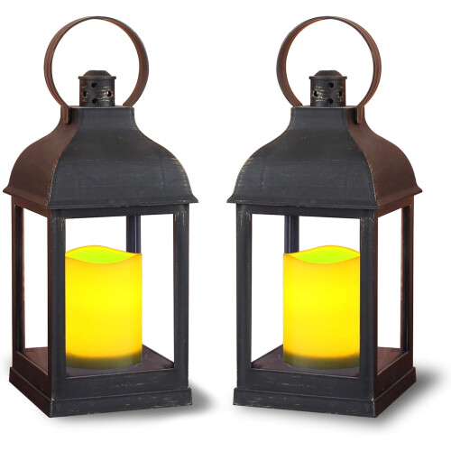 LED Lanterns with Flameless Candles 2-Pack Bronze Plastic
