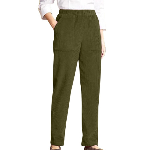 Damen-Cordhose mit geradem Bein, elastischem Bund, Armee