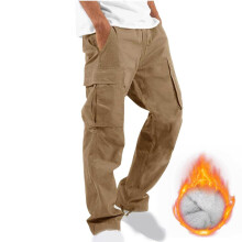 Men's Cargo Pants Winter Fleece Baggy Khaki L