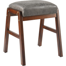 MODERION Footstool Solid Wood Legs 17.7 in Grey Fabric Seat