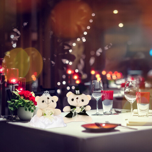Valentijnsdag mini pluche beertjes, zwart-wit setje 2