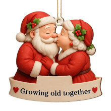 Santa Couple Sitting On Rocking Chairs Ornament Gift, 2D Acrylic Santa Claus Decorative Pendant for Husband Wife Parents Grandma Grandpa