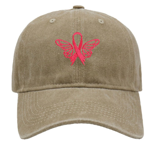 Pink Ribbon Baseball Cap Adjustable Vintage Cotton Washed