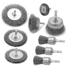 Coarse Crimped Wire Cup Brush Set 9PC Carbon Steel Hex Shank