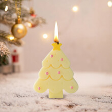 Adorable Compact Christmas Tree Candle (3.35x2.68x1.02 in) – Yellow, Green, White, Pink, Beige, Purple, Mint – Festive Home Decor & Gift