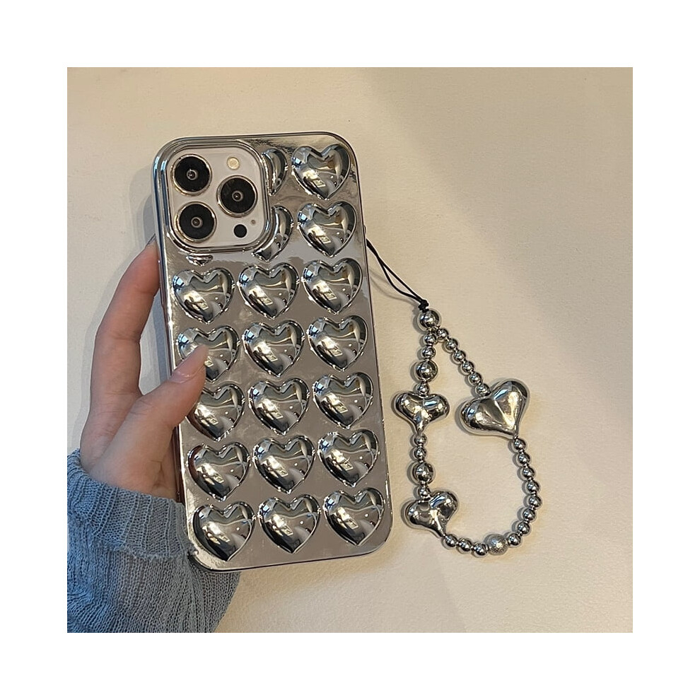 3D Heart Phone Case For Iphone 13 12 11 Pro Xs Max Silver 962029153153