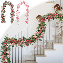 Pink Berries Garland, 6.56 ft Artificial Vine for Wedding, Party, Christmas Arch & Room Decor