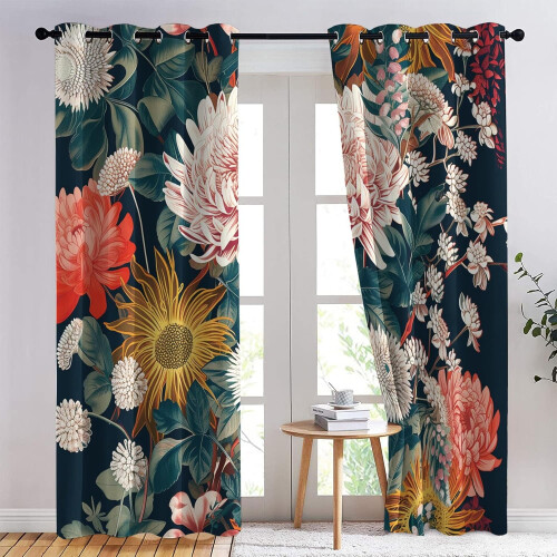 Boho Floral Blackout Curtains 2 Panels 52x63 Grommet 1