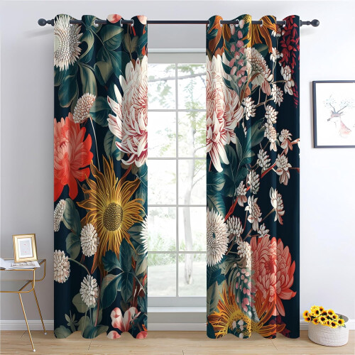 Boho Floral Blackout Curtains 2 Panels 52x63 Grommet 2